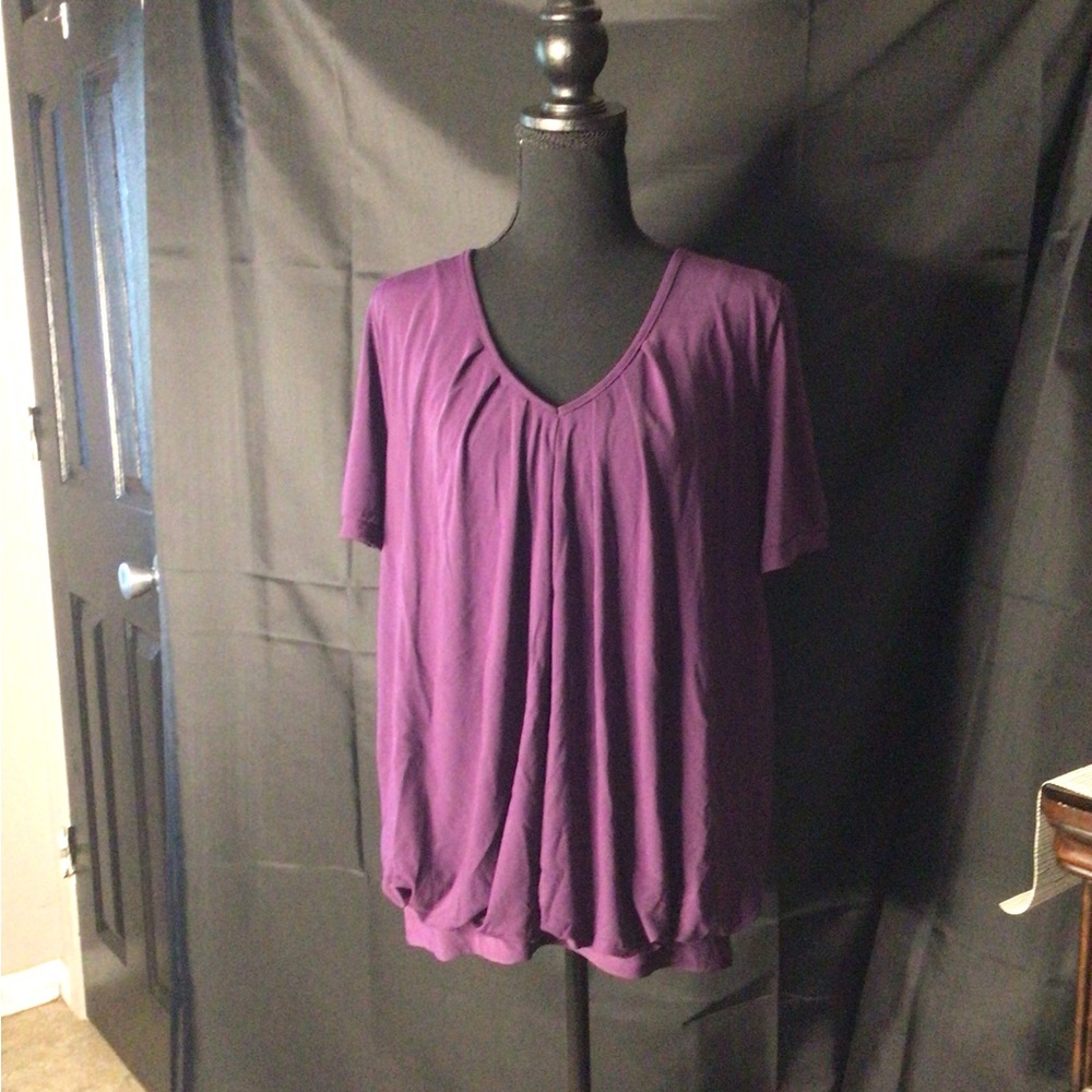#896.  Purple Flutter Sleeve Blouse with Pleated Design